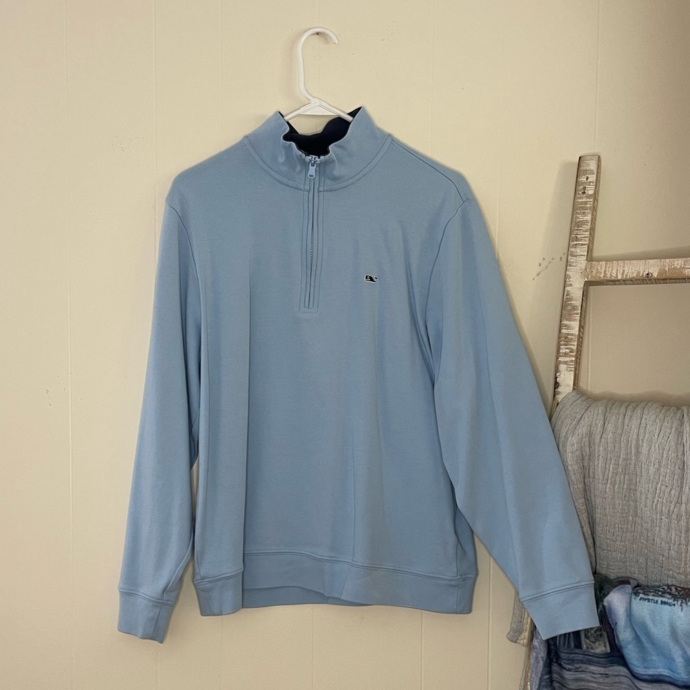 Vineyard Vines Light Blue 1/4 Zip Up - Soft Cotton, Size M, Brand New